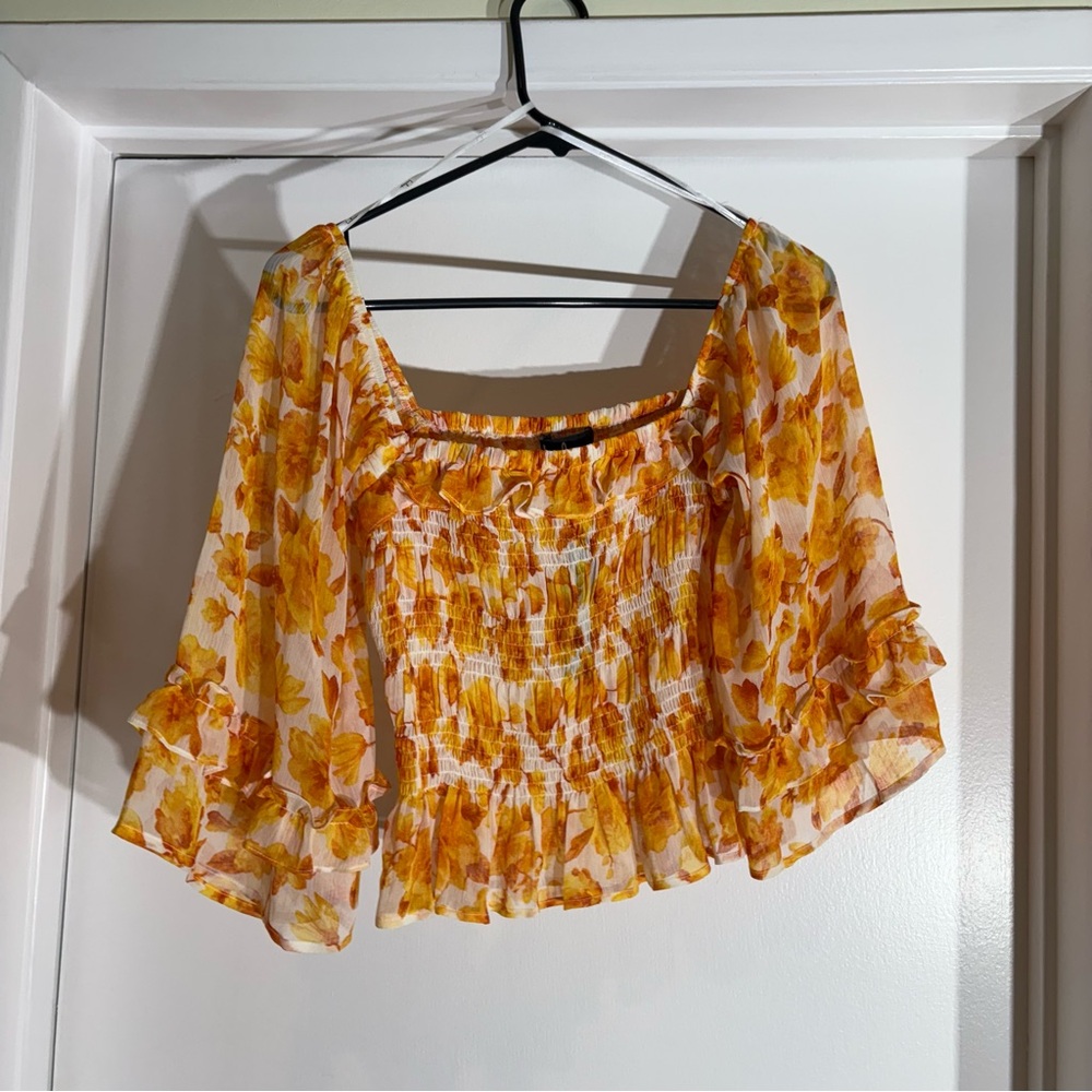 Lulu's Floral Smocked Blouse - Orange and White